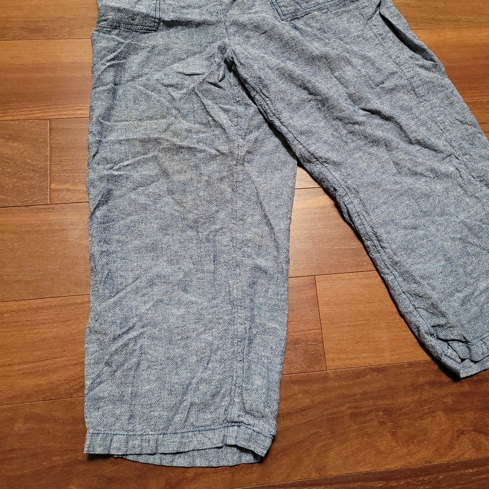 Old Navy Overalls Linen Rayon Blue Sleeveless Pockets Wide-Leg Jumpsuit Smocking - Picture 4 of 15